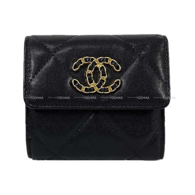 CHANEL シャネル 19 チェーン ココマーク マトラッセ コンパクト 二つ折り 財布 黒 AP1064 新品