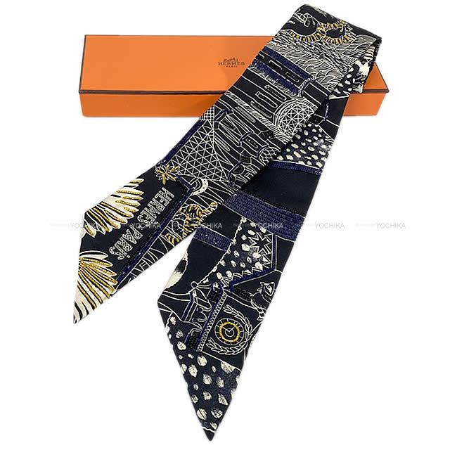 HERMES エルメス ツイリー スカーフ ビジュー プレシュー "アニマポリス" 白/黒(ブラック) 新品