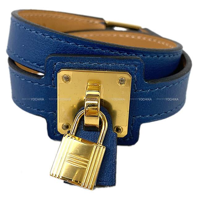HERMES エルメス "O'Kelly オーケリー" ブレスレット ＃T2 ディープブルー スイフト ゴールド金具 新品