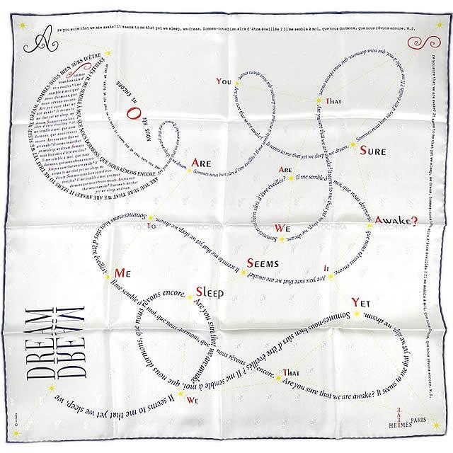 2019 イヤーズギフト HERMES エルメス スカーフ カレ70 "夢を追いかけて" 白/マリン シルク100% 新品