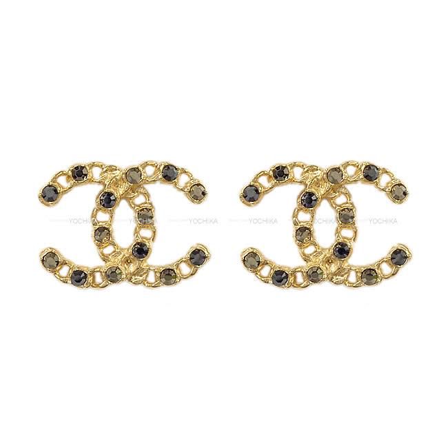 2020年 春夏 新作 CHANEL シャネル チェーン ココマーク ラインストーン ピアス ゴールドXグレー ゴ