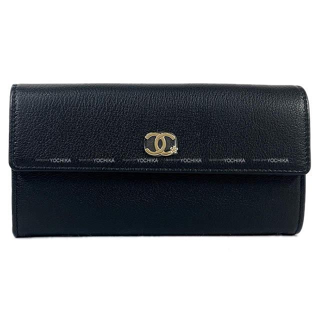 CHANEL シャネル ココマーク フラワー 花 プリント ファスナー付 フラップ 長財布 黒(ブラック)/白AP0262 新品