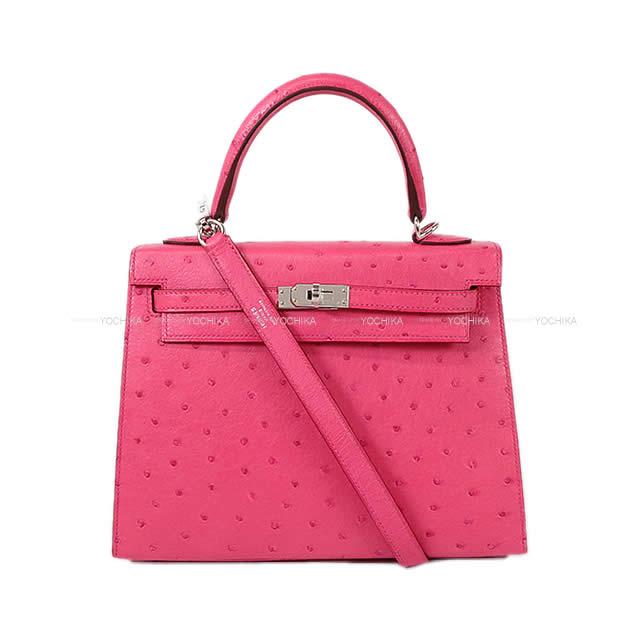 HERMES エルメス ハンドバッグ ケリー25 外縫い ローズティリアン オーストリッチ シルバー金具 新品