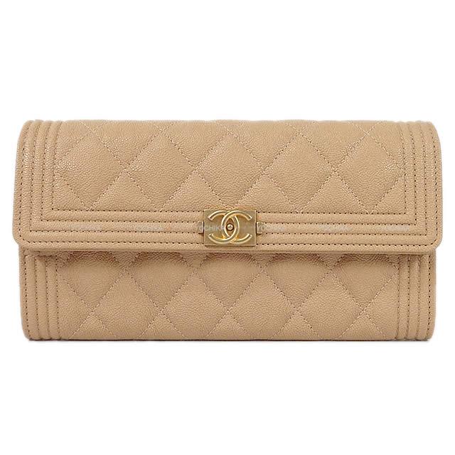 CHANEL シャネル ボーイシャネル マトラッセ フラップ 長財布 ベージュ グレインドカーフ A80286 新品未使用