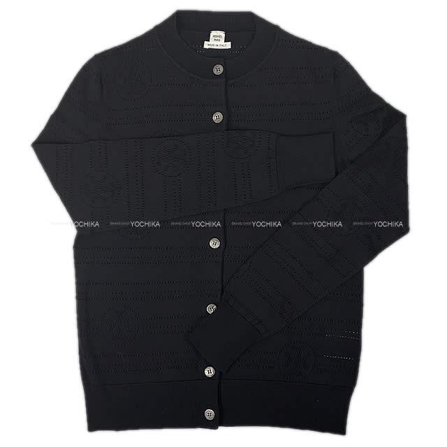 エルメス レディース  パンチング カーディガン "MAILLE FLUIDE AJOUREE" 黒 ＃36 新品