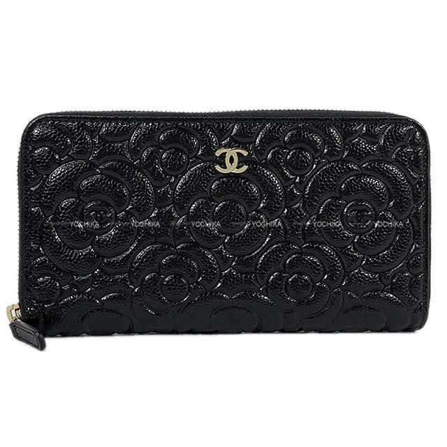 2020年 春夏 CHANEL シャネル カメリア エンボス ラウンドファスナー 長財布 シャイニー 黒 A82281 新品