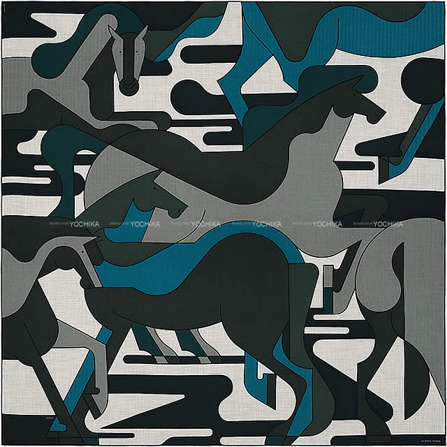 2018年 秋冬 新作 HERMES エルメス ショール カレ140 "ブラジリアン ホース" アントラシット/ブルーカナード/マリン カシミヤ70%/シルク30% 新品