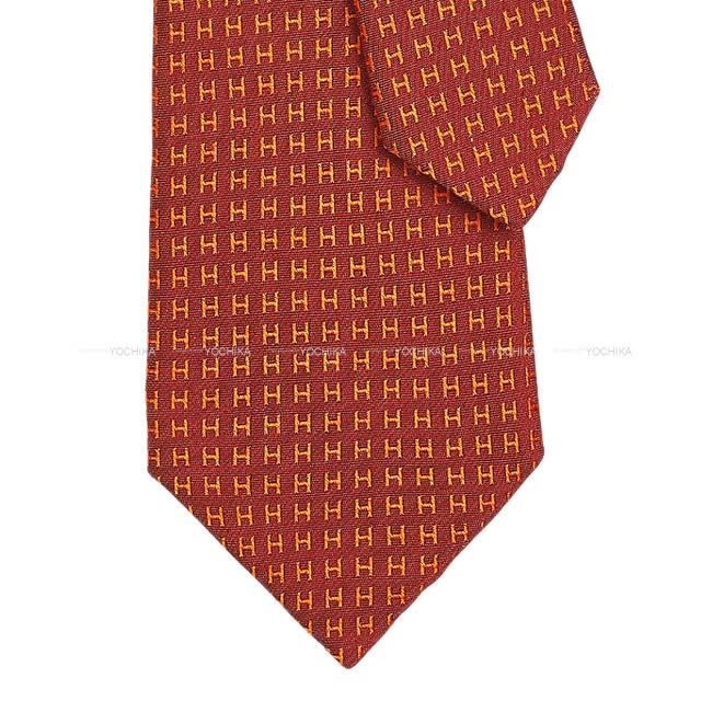 HERMES エルメス バイカラー ネクタイ "Hロゴ/FACONNEE H" ポティロン/オレンジ シルク100% 新品