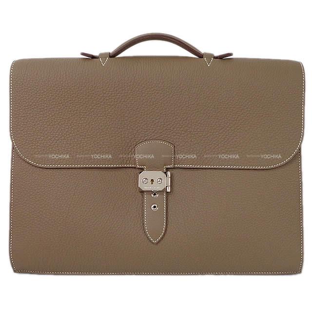 HERMES エルメス ブリーフケース "サックアデペッシュ 38" エトープ トゴ シルバー金具 新品未使用