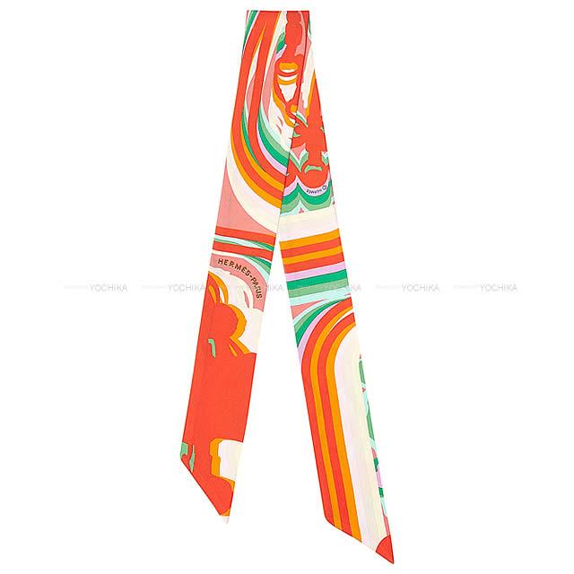 エルメス ツイリー スカーフ "ブリッドドゥガラ シャドー " オレンジ/ヴェール/コライユ シルク100% 新品