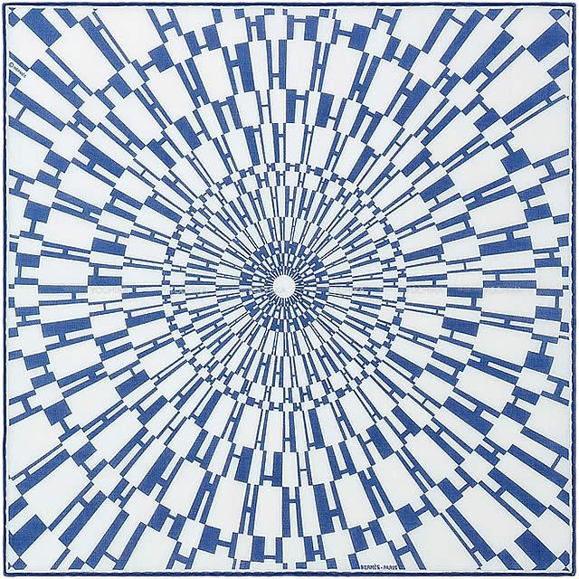 HERMES エルメス ハンカチーフ "OP'H" ブルーサフィール コットン100% 新品