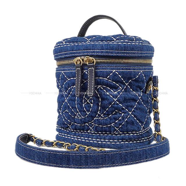 シャネル ビックココマーク ステッチ ヴァニティーケース ネイビーブルー デニム AS1336 新品