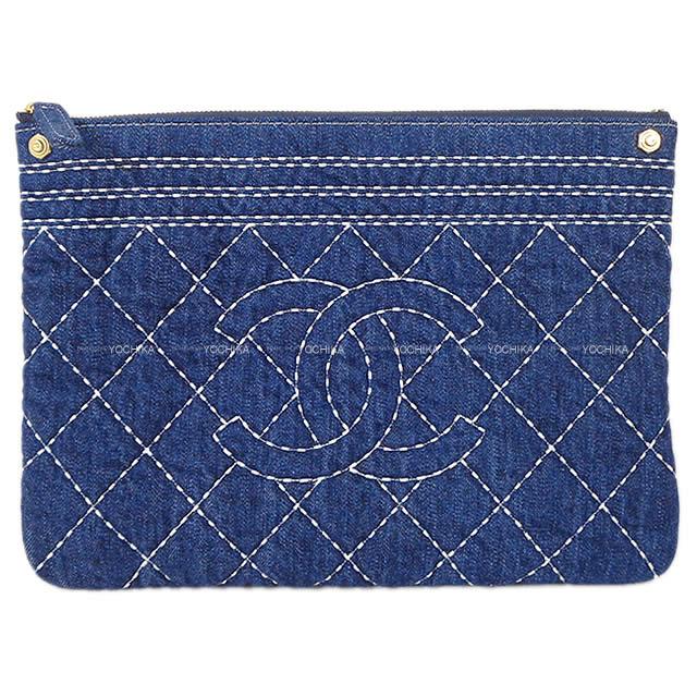 シャネル ビックココマーク ステッチ クラッチ ネイビーブルー デニム AP1164 新品