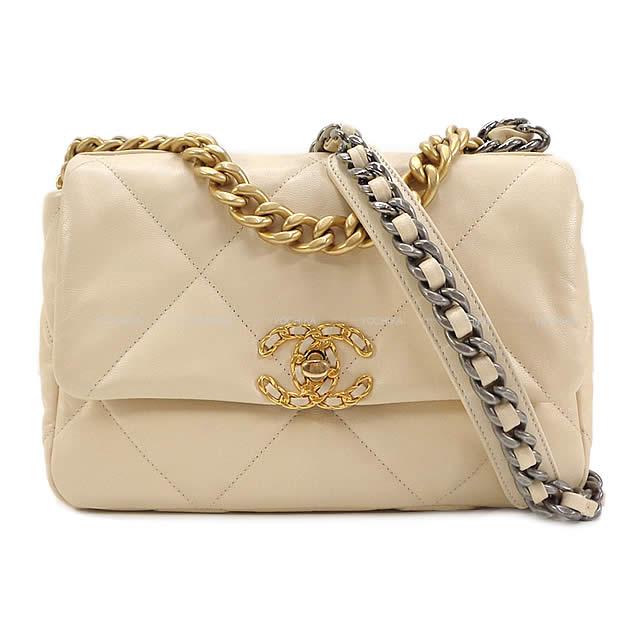 CHANEL シャネル 19 チェーンココマーク 2Way ショルダーバッグ ベージュ ゴートスキン AS1160 シルバー ゴールド金具