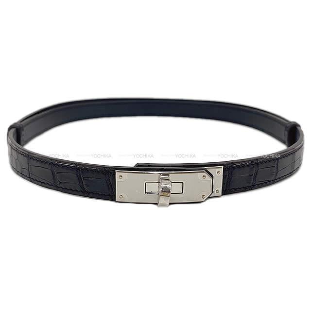 HERMES エルメス ベルト "ケリー" 黒(ブラック) クロコダイル アリゲーター マット シルバー金具 新品