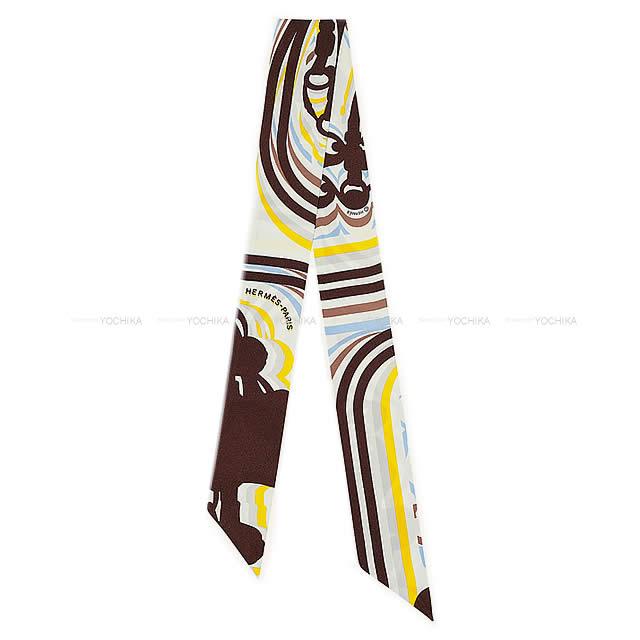 エルメス ツイリー スカーフ "ブリッドドゥガラ シャドー " オレンジ/ヴェール/コライユ シルク100% 新品