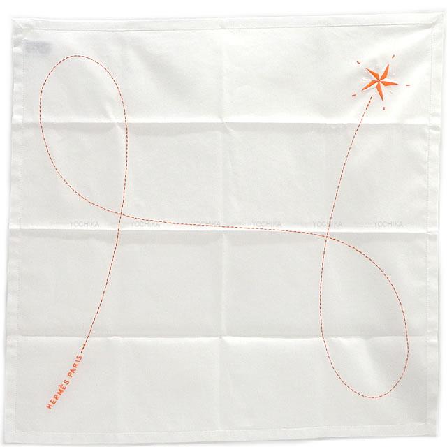 エルメス ハンカチーフ "コンステラシオン(星座)" 白(ホワイト)/マンダリンオレンジ コットン100% 新品