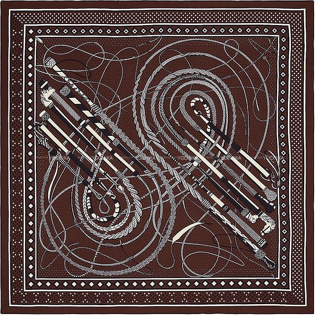 HERMES エルメス ショール カレ140 "鞭とグリップ" マロン/白/黒 カシミヤ70%/シルク30% 新品