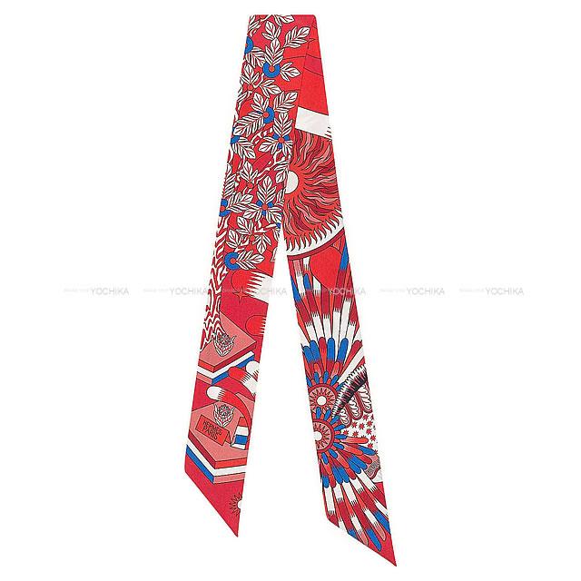 2020年春夏 新作 HERMES エルメス ツイリー スカーフ "ペガサスの源泉" ルージュ/白/ブルーロワイヤル 新品