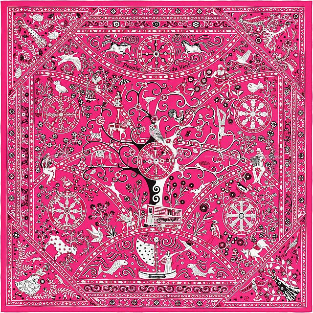 エルメス ショール カレ140 "風の民" ローズヴィフ/黒/白 シルク100% 新品未使用