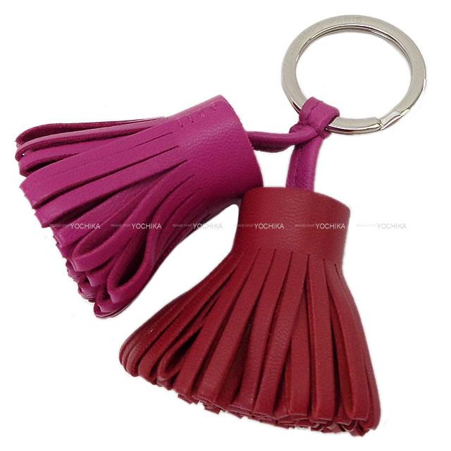 HERMES エルメス フリンジ キーホルダー カルメン ウノドス ローズパープル/ルビー ラムスキン シルバー金具 新品
