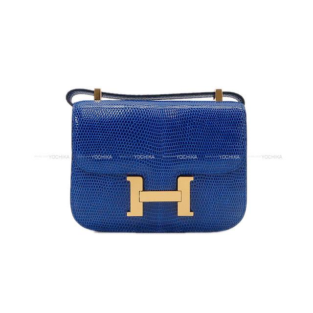 HERMES エルメス ショルダーバッグ マイクロ コンスタンス ミニミニ ブルーサフィール リザード ゴールド金具 新品