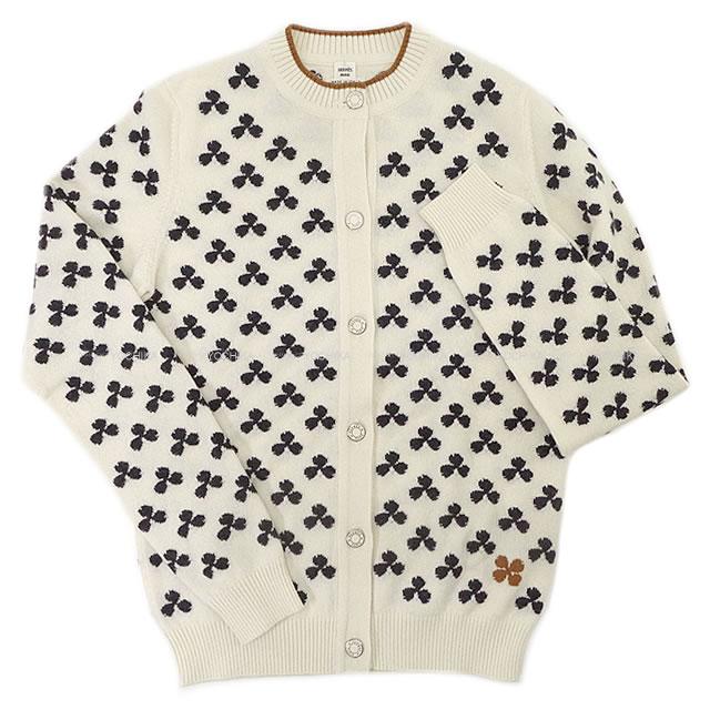 HERMES エルメス レディース  セリエボタン クローバー ニット カーディガン 白/黒 カシミア ＃36 新品未使用
