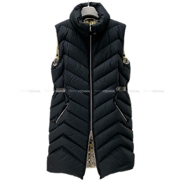 エルメス レディース  ボルデュック・チェック ダウン ロング ベストコート #36 黒/グリステノライト 新品未使用