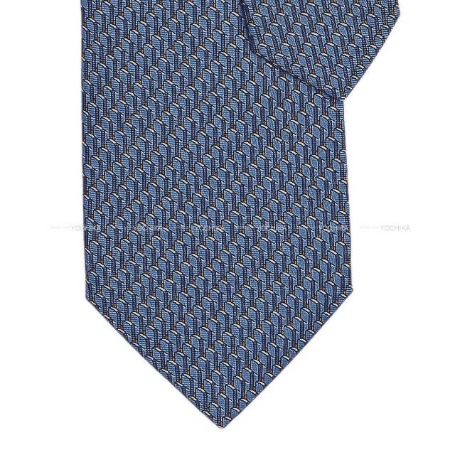 エルメス ヘヴィツイルネクタイ "ドミノオレンジ" ブルーモヤンXオレンジ 新品