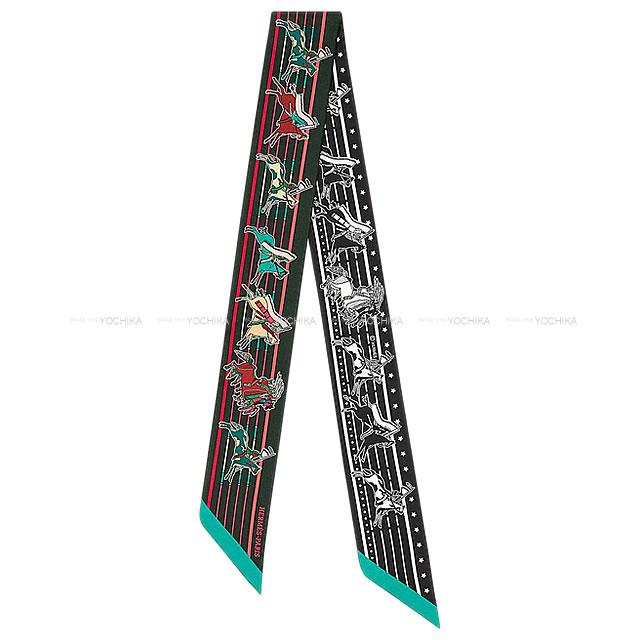 エルメス ツイリー スカーフ "パウニー一族の首長" ヴェールフォンセXローズフィフX黒(ブラック) シルク100% 新品