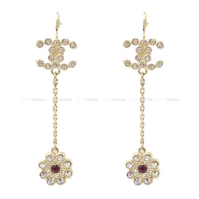 CHANEL シャネル ラインストーン ココマーク フラワー ぶらさがり ピアス 18C 新品未使用