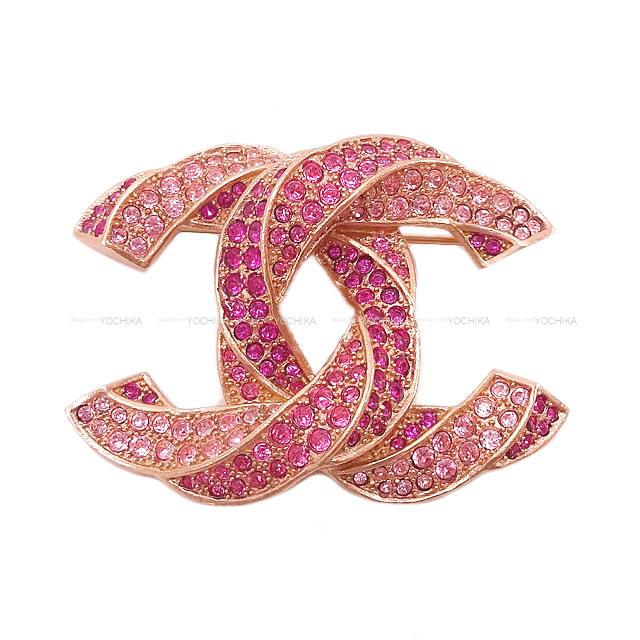 CHANEL シャネル ラインストーン ツイスト ココマーク ブローチ 大 B16C ローズゴールド金具 新品未使用