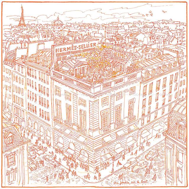 HERMES エルメス カレ45 ガヴロッシュ スカーフ "屋根の上の庭" 白(ホワイト)