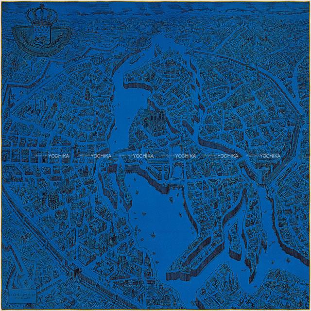 HERMES エルメス スカーフ カレ90 "シテ・カヴァリエール" ブルージーン/黒(ブラック)/ミール シルク100% 新品