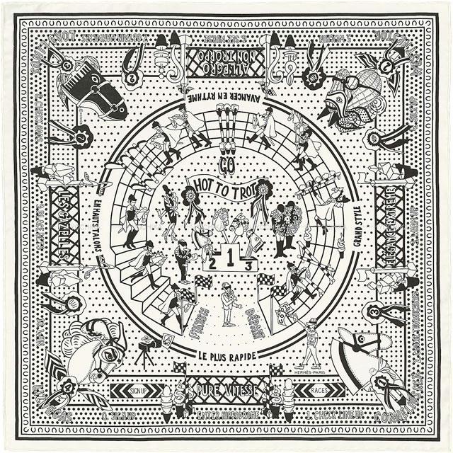 HERMES エルメス バンダナ カレ55 "シルクアップ" 白(ホワイト)X黒(ブラック) シルク100% 新品