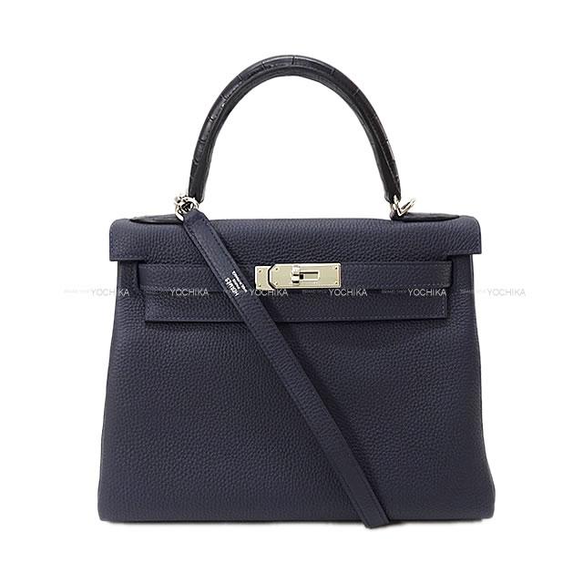 HERMES エルメス ハンドバッグ ケリー28 内縫い タッチ ブルーニュイ トゴ/クロコダイル アリゲーターマット
