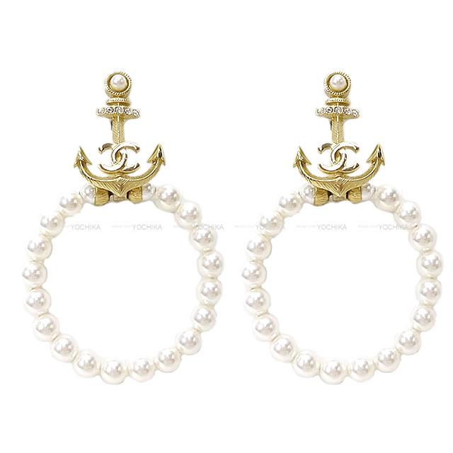 CHANEL シャネル 錨 イカリ ココマーク パール ビッグ フープ ピアス ゴールド金具 A16A 新品未使用