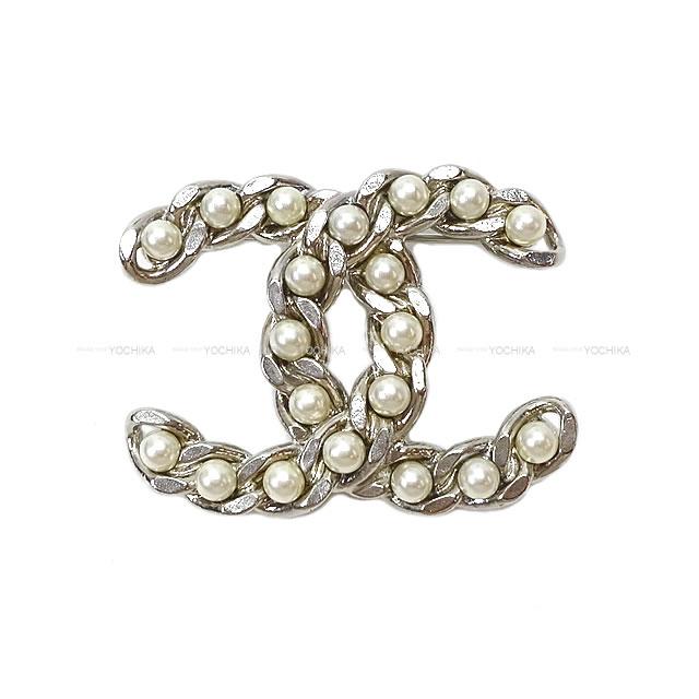 CHANEL シャネル チェーン パール ビッグ ココマーク ブローチ 15P シルバー金具 新品未使用
