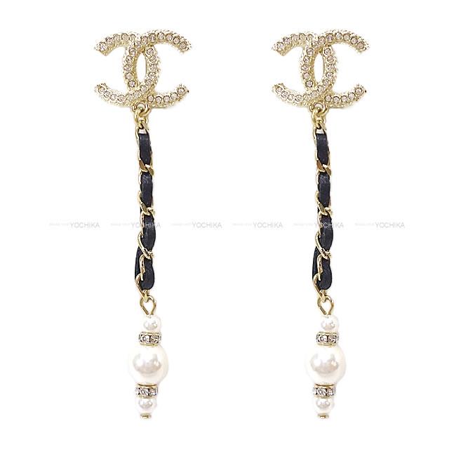 2020年 秋冬 新作 CHANEL シャネル ラインストーン ココマーク チェーン ぶら下がり パール ピアス
