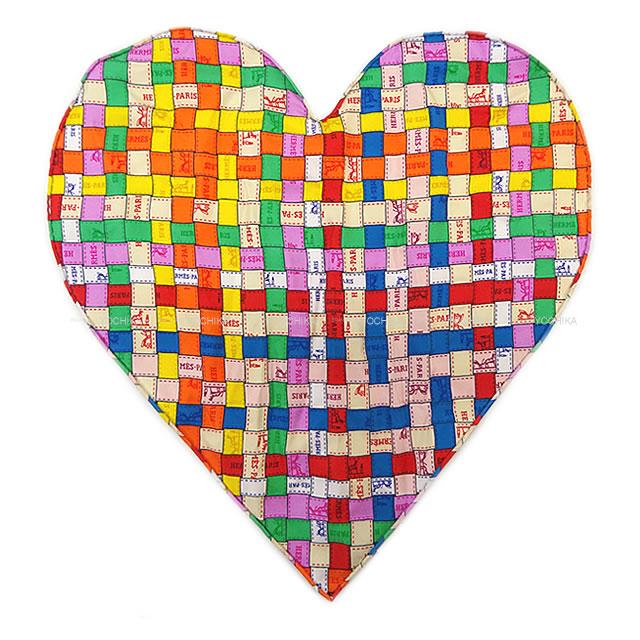 HERMES エルメス ハート型 ポケット チーフ クール "ボルデュックチェック" ジョーヌ/ローズ/マ