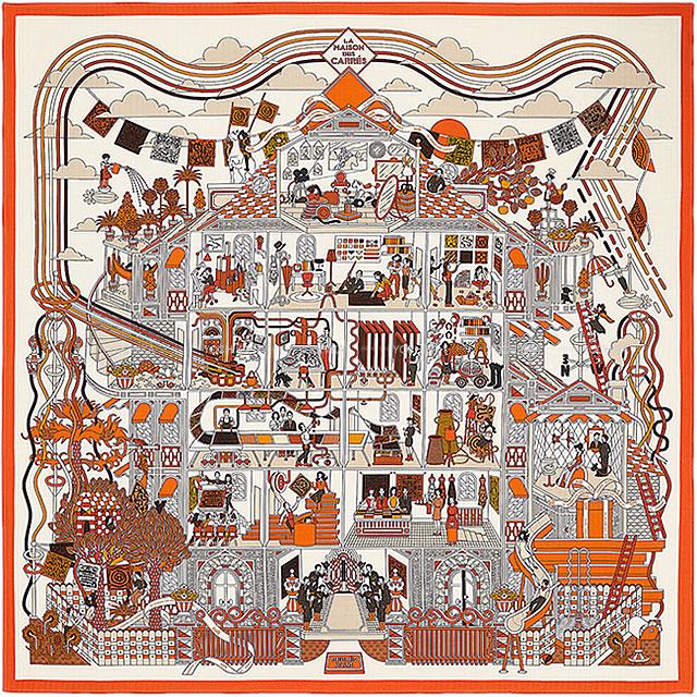 2019年秋冬 HERMES エルメス ショール カレ140 "メゾン・デ・カレ" 白(ホワイト)