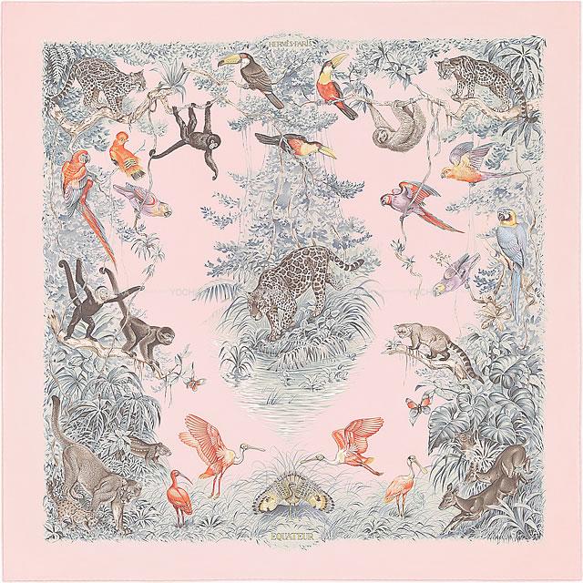 エルメス スカーフ カレ90 ウォッシュ "赤道直下" ローズペールXアクアノトープ 新品未使用