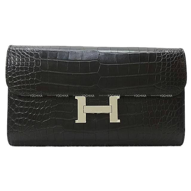 HERMES エルメス 長財布 コンスタンス ロング 黒(ブラック) クロコダイルアリゲーターマット シルバー金具 新品未使用
