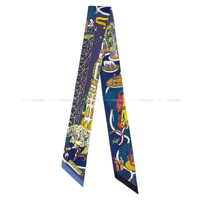 エルメス ツイリー スカーフ "万国博覧会" ブルーXジョーヌヴィフXルージュ シルク100% 新品