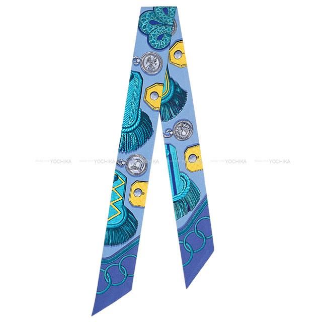 エルメス ツイリー スカーフ "EPAULETTES 肩章" ラベンダーXターコイズ シルク100% 新品未使用