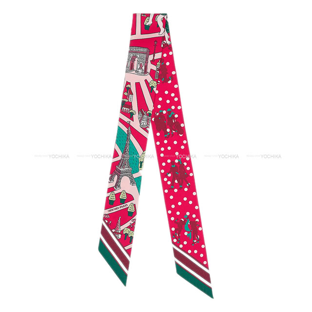 HERMES エルメス ツイリー スカーフ "新パリの恋人たち" ローズヴィフXメンソールXボルドー シルク100% 新品