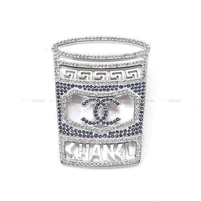 CHANEL シャネル コーヒーカップ型 ラインストーン ブローチ シルバー/ブルー シルバー金具 A96899 新品未使用