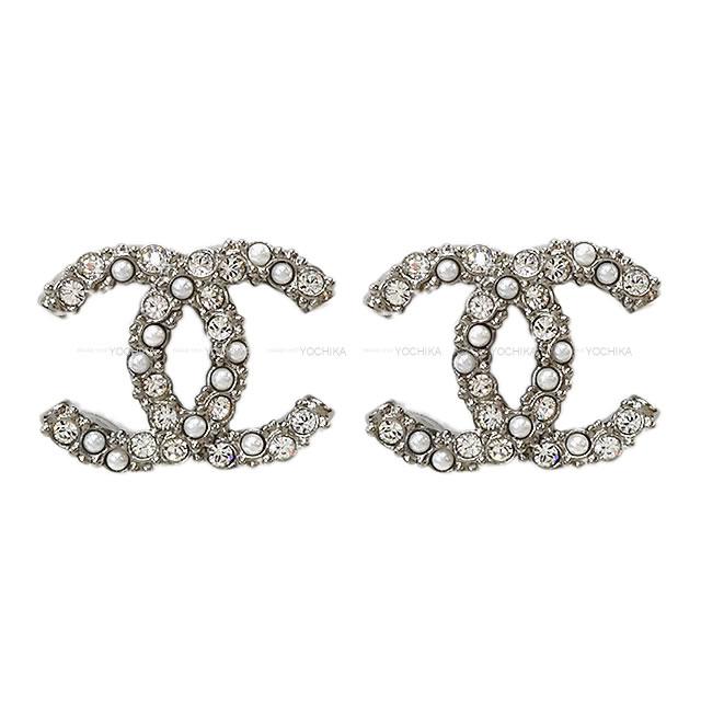 2020年 CHANEL シャネル ラインストーン ミニパール ココマーク ピアス AB4797 メタルシルバー金具 新品