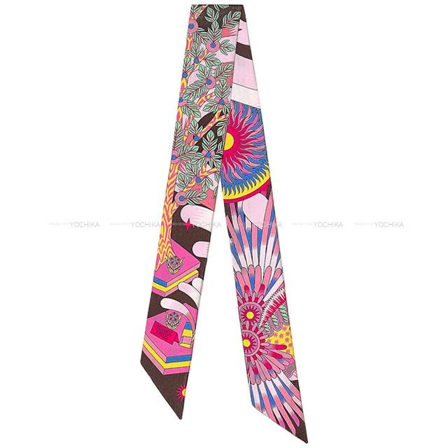 エルメス ツイリー スカーフ "ペガサスの源泉" エベンヌXローズXジョーヌ シルク100% 新品