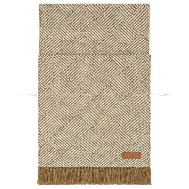 2020年秋冬 新作 HERMES エルメス マフラー "タイルウィーヴ" キャメルXエクリュ カシミヤ100% 新品